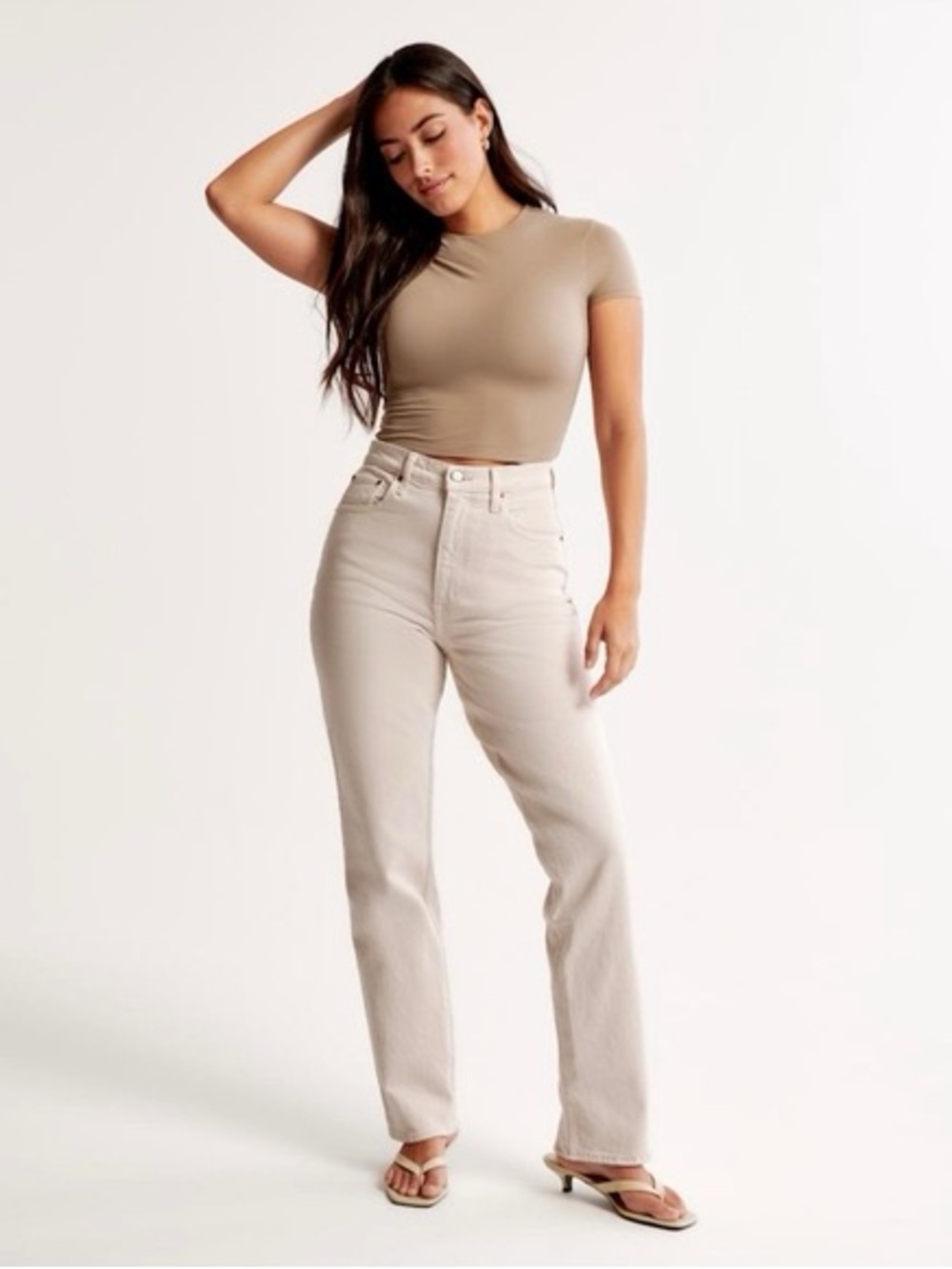 Abercrombie & Fitch 90’s Straight Ultra High Rise 29 8 R Curve Love Beige Grey